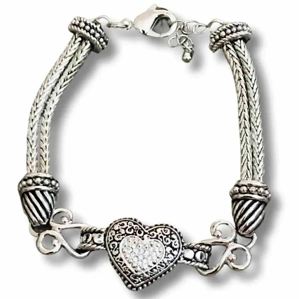 Pretty Silver Vintage Lia Sophia Love & Hearts Link Bracelet